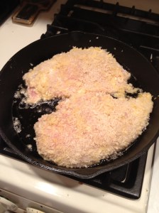 Stuffed chicken frying up!