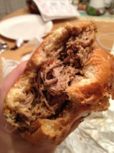 Side shot of the Carolina Pork Sandwich