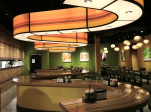 The counter and the cool lighting