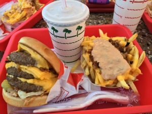 a 3x4 and fries, both Animal Style, with Chocolate Shake